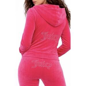 JUICY COUTURE Vintage Y2K Pink Velour Flare Track Suit Set Women XXL Embellished